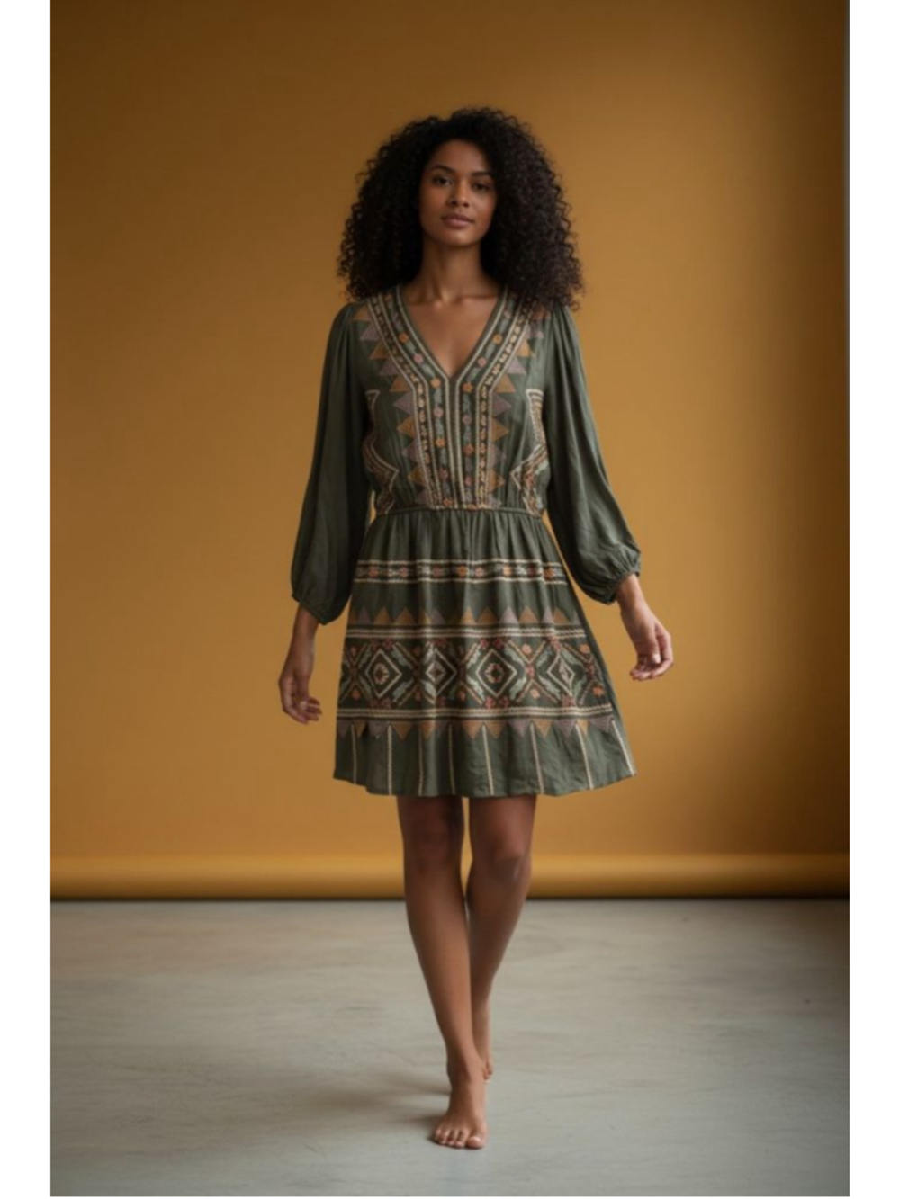 Savanna Jane Green Embroidered Mini Dress S
